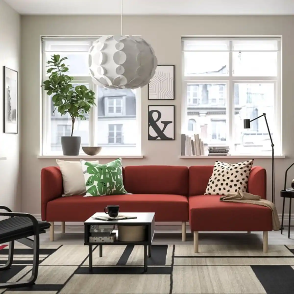 Bild 2 von LILLEHEM 3er-Sitzelement + Récamiere, Gunnared/braunrot Holz