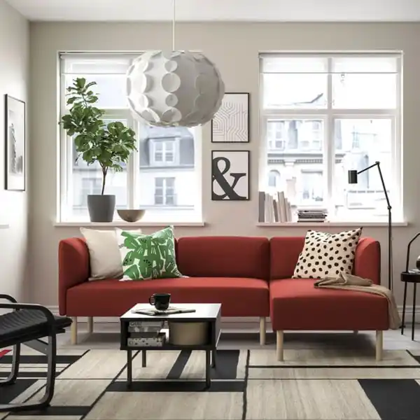 Bild 2 von LILLEHEM 3er-Sitzelement + Récamiere, Gunnared/braunrot Holz