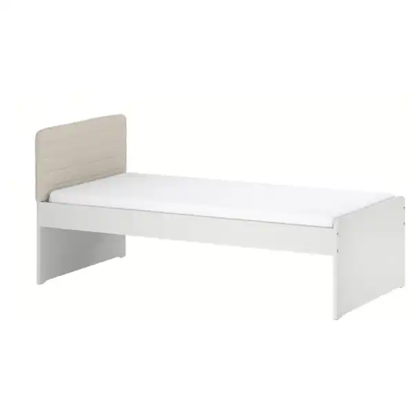 Bild 1 von SLÄKT Bettgestell mit Lattenrost, mit Kopfteil/Vissle beige, 90x200 cm