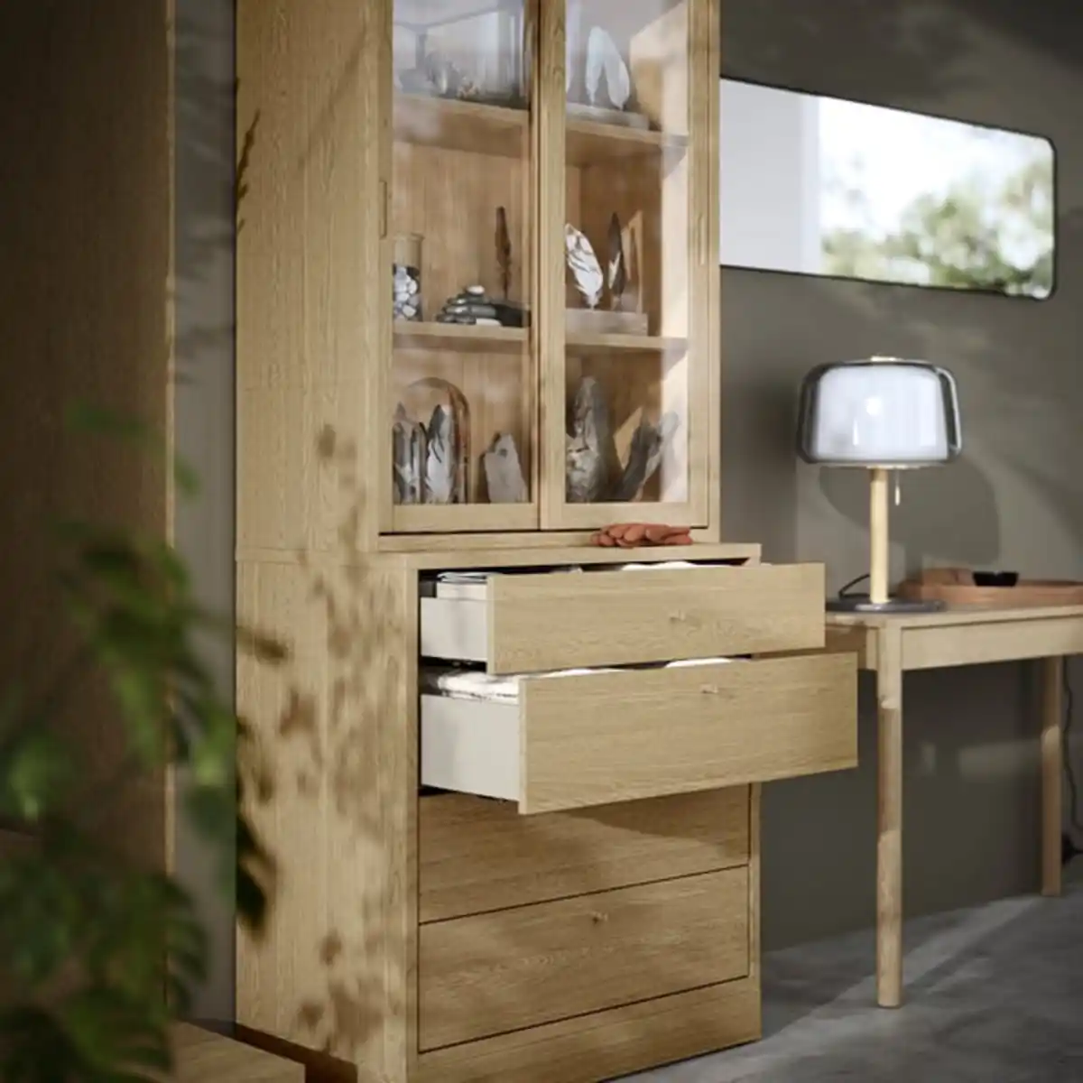 Bild 4 von TONSTAD Aufbewahrung mit Schubladen, Eichenfurnier/Glas, 82x47x210 cm