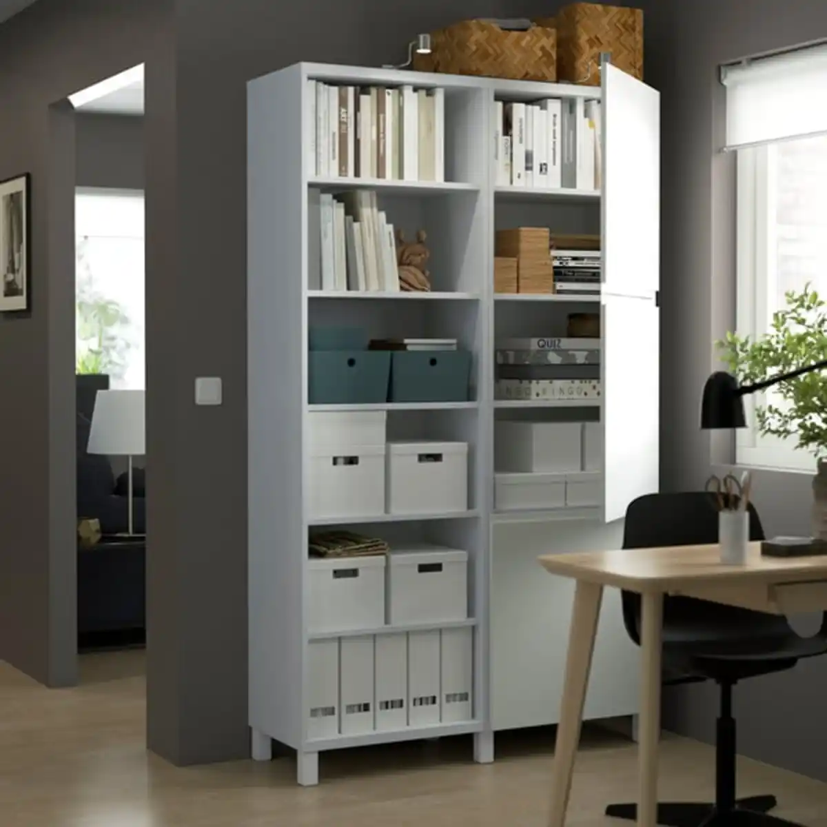 Bild 2 von BESTÅ Aufbewahrung mit Türen, weiß/Västerviken weiß, 120x42x202 cm