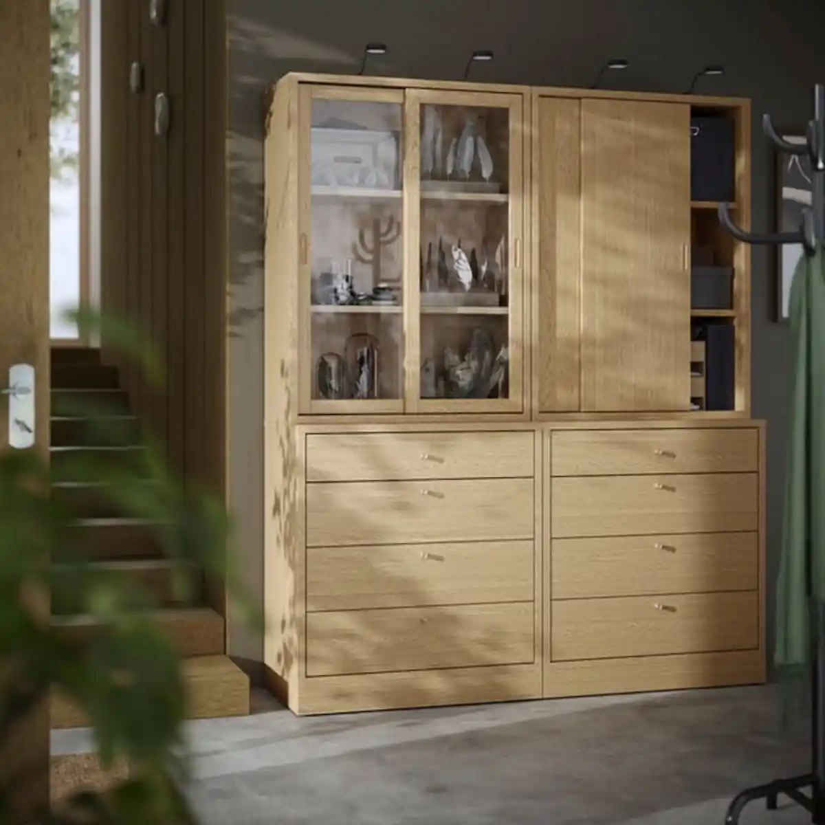 Bild 3 von TONSTAD Aufbewahrung mit Schubladen, Eichenfurnier/Glas, 164x47x210 cm