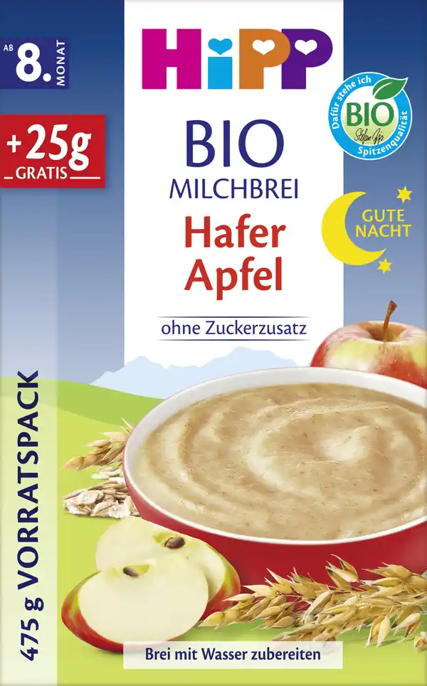 Bild 1 von HiPP Bio Milchbrei Gute Nacht Hafer Apfel Vorratspackung, 475 g