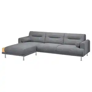 LÅNGARYD 3er-Sofa mit Récamiere, links, Lejde grau/schwarz/Metall