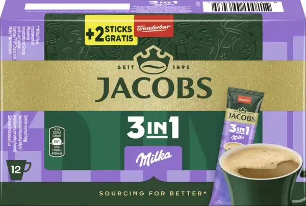 Bild 1 von Jacobs 3in1 Milka Sticks 10+2, 148,8 g