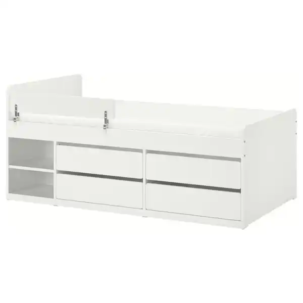 Bild 1 von SLÄKT / NATTAPA Juniorbettges+Aufb/Stützbr/Fedhlzra, weiß, 90x200 cm