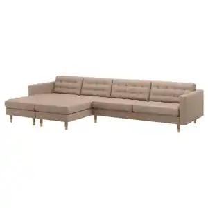 LANDSKRONA 5er-Sofa, mit Récamieren/Grann/Bomstad dunkelbeige/Holz