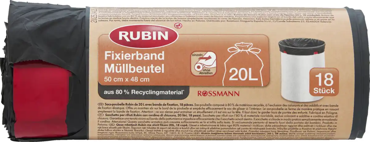 Bild 1 von RUBIN Müllbeutel mit Fixierband 20L