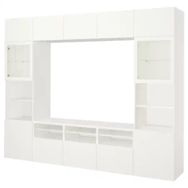 Bild 1 von BESTÅ TV-Komb. mit Vitrinentüren, weiß/Lappviken Klarglas weiß, 300x42x231 cm