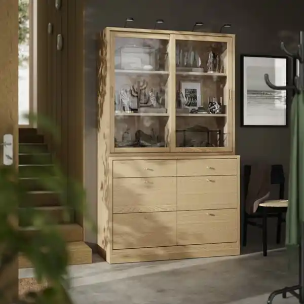 Bild 3 von TONSTAD Aufbewahrung mit Schubladen, Eichenfurnier/Glas, 121x47x210 cm