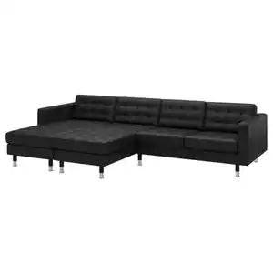 LANDSKRONA 4er-Sofa mit Récamieren, Grann/Bomstad schwarz/Metall