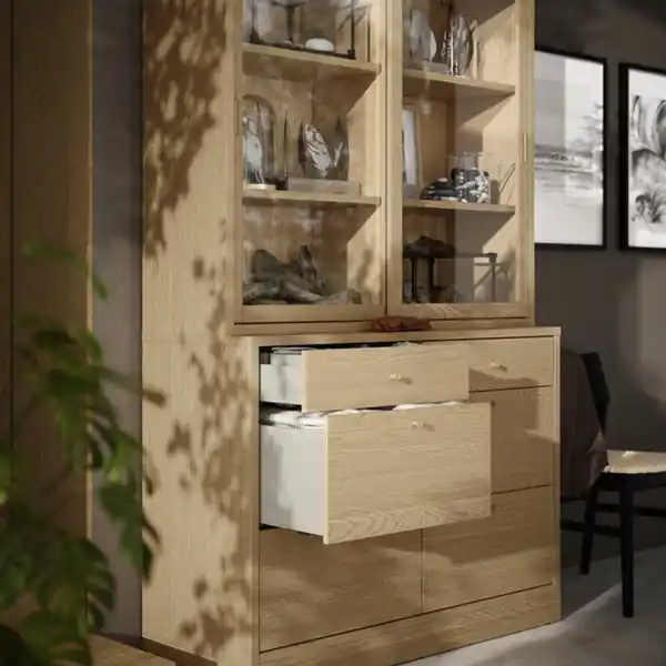 Bild 4 von TONSTAD Aufbewahrung mit Schubladen, Eichenfurnier/Glas, 121x47x210 cm