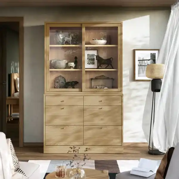 Bild 2 von TONSTAD Aufbewahrung mit Schubladen, Eichenfurnier/Glas, 121x47x210 cm