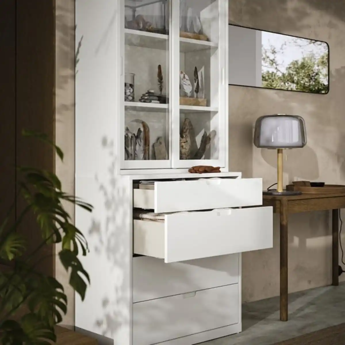 Bild 3 von TONSTAD Aufbewahrung mit Schubladen, elfenbeinweiß/Glas, 82x47x206 cm