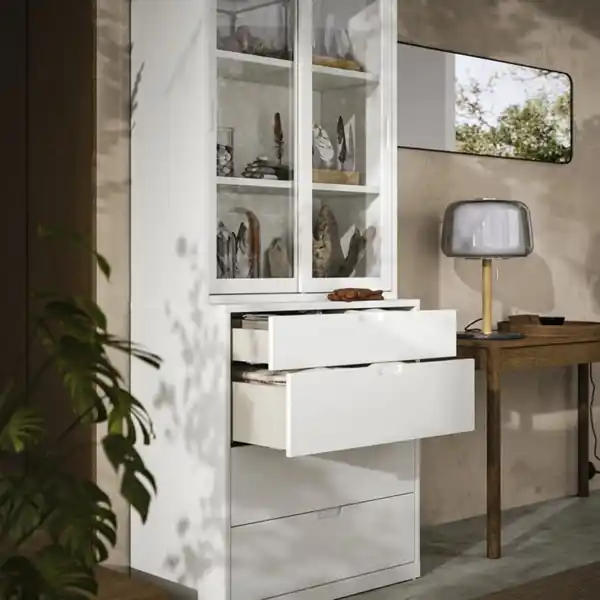 Bild 3 von TONSTAD Aufbewahrung mit Schubladen, elfenbeinweiß/Glas, 82x47x206 cm