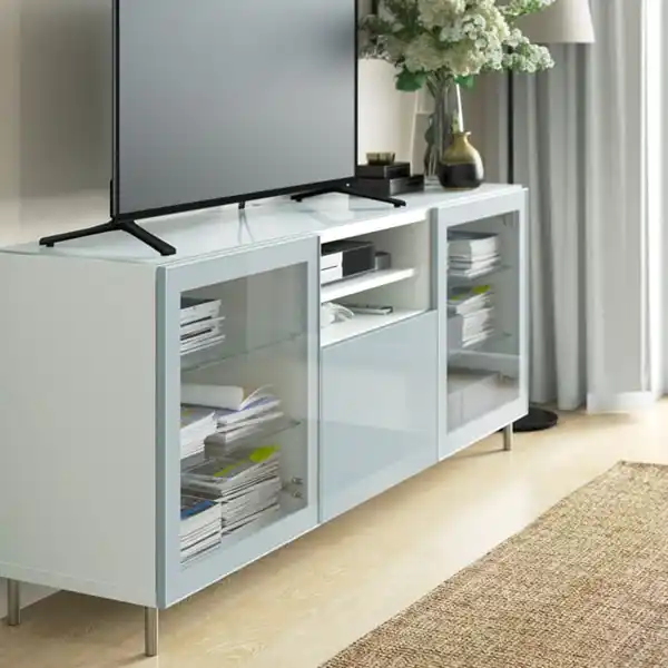 Bild 2 von BESTÅ TV-Platte, Glas weiß/hellgrün, 180x40 cm