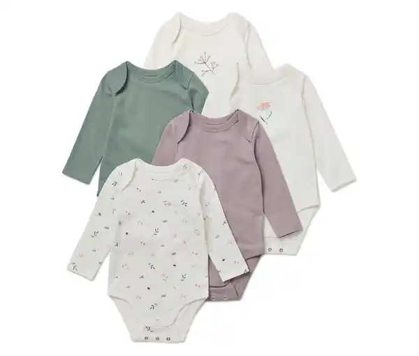 Bild 1 von 5 Baby-Bodys mit Mitwachsfunktion, weiß/rosa/grün