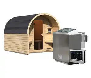 Karibu Fasshaus »Orkla«, naturfarben, inkl. 9 kW-Bio-Ofen mit externer Steuerung