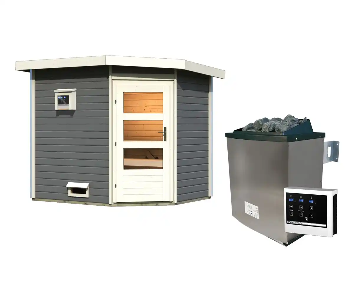 Bild 1 von Karibu Saunahaus »Mari«, terragrau, Finnisch