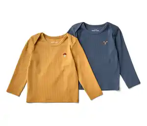 2 Baby-Langarmshirts mit Rippstruktur, gelb und blau