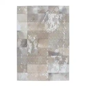 Novel Flachwebeteppich, Silber, Textil, Leder, Echtleder, Rindleder, Used look, rechteckig, 200x300 cm, pflegeleicht, Teppiche & Böden, Teppiche, Webteppiche