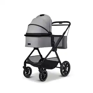 Moon Kombikinderwagen Clicc, Grau, Textil, 61x114x84 cm, EN 1888, Teleskopgriff, abnehmbarer Schutzbügel, Sitz umsetzbar, mit Tragegriff, Griff in Lederoptik, für Babyschale geeignet, 5-Punkte-Gurt
