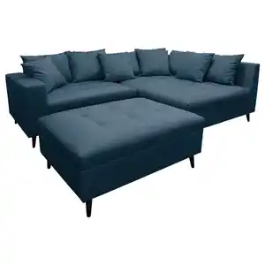 Mid.you Ecksofa, Dunkelblau, Textil, Birke, 3-Sitzer, Füllung: Schaumstoffflocken,Schaumstoffflocken, Ottomane rechts, L-Form, 247x174 cm, Made in EU, Armteil links, Rücken echt, Wohnzimmer, Sofas