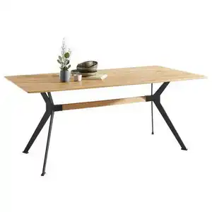 Linea Natura Esstisch, Schwarz, Eiche, Holz, Metall, Asteiche, massiv, rechteckig, X-Form, 100x75x240 cm, in verschiedenen Größen erhältlich, Holzmöbel, Holztische, Esstische Holz