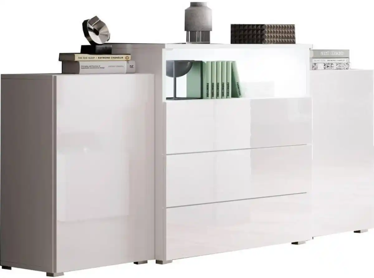 Bild 1 von Sideboard Urban III mit LED ca. 150x69 cm Weiß, Weiß, Weiß Hochglanz