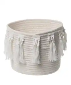 Aufbewahrungskorb mit Quasten, Beige