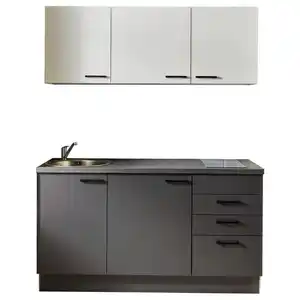 Pino Küchenleerblock PN 80, Graphit, Weiß, Metall, 3 Schubladen, nur wie online abgebildet bestellbar, 160 cm, seitenverkehrt erhältlich, vormontierter Korpus, Küchen, Küchenzeilen & Küchenblö