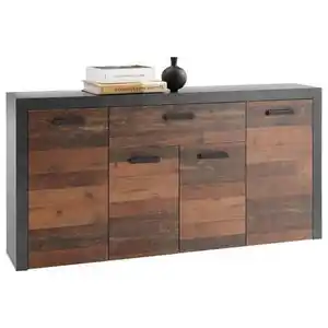 Mid.you Sideboard, Eiche, Dunkelgrau, Holzwerkstoff, 3 Fächer, 1 Schubladen, 180x90x38 cm, Made in EU, Wohnzimmer, Kommoden & Sideboards, Sideboards