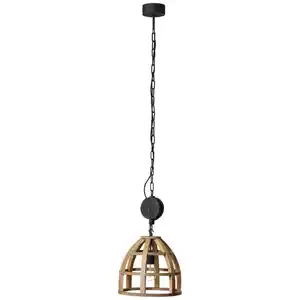 Brilliant Pendelleuchte, Schwarz, Hellbraun, Holz, Metall, 143 cm, beliebig kürzbar, Lampen & Leuchten, Leuchtenserien