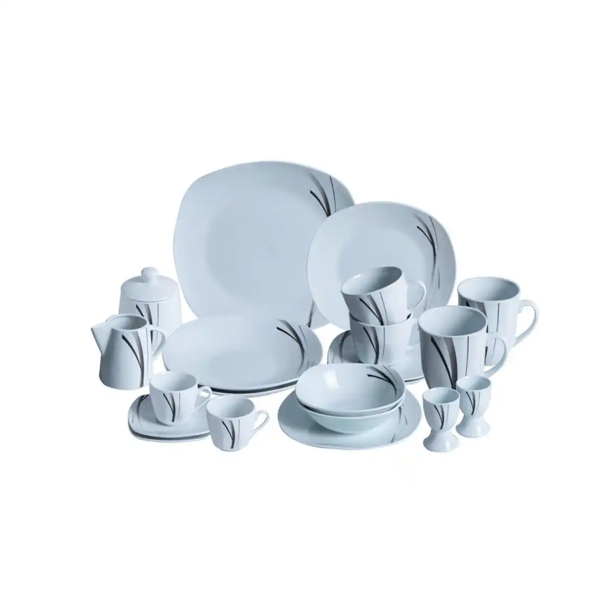Bild 1 von Van Well Kombiservice Alaska, Grau, Schwarz, Weiß, Keramik, 62-teilig, 180 ml,180 ml,230 ml,280 ml,100 ml,330 ml, Essen & Trinken, Geschirr, Geschirr-Sets, Kombiservice