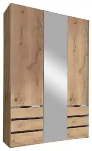 Drehtürenschrank Level 36A mit Spiegel ca. 150 cm Eiche Dekor, Silberfarben, Eichefarben