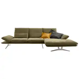 Koinor Ecksofa, Grün, Textil, Uni, 3-Sitzer, Ottomane rechts, L-Form, 314x159 cm, Goldenes M, Fußauswahl, Stoffauswahl, seitenverkehrt erhältlich, Hocker Rücken echt, individuell planbar, Wohnzim