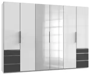 Drehtürenschrank Level 36D ca. 300 cm Graphitfarben/Weiß, Graphitfarben, Weiß Hochglanz