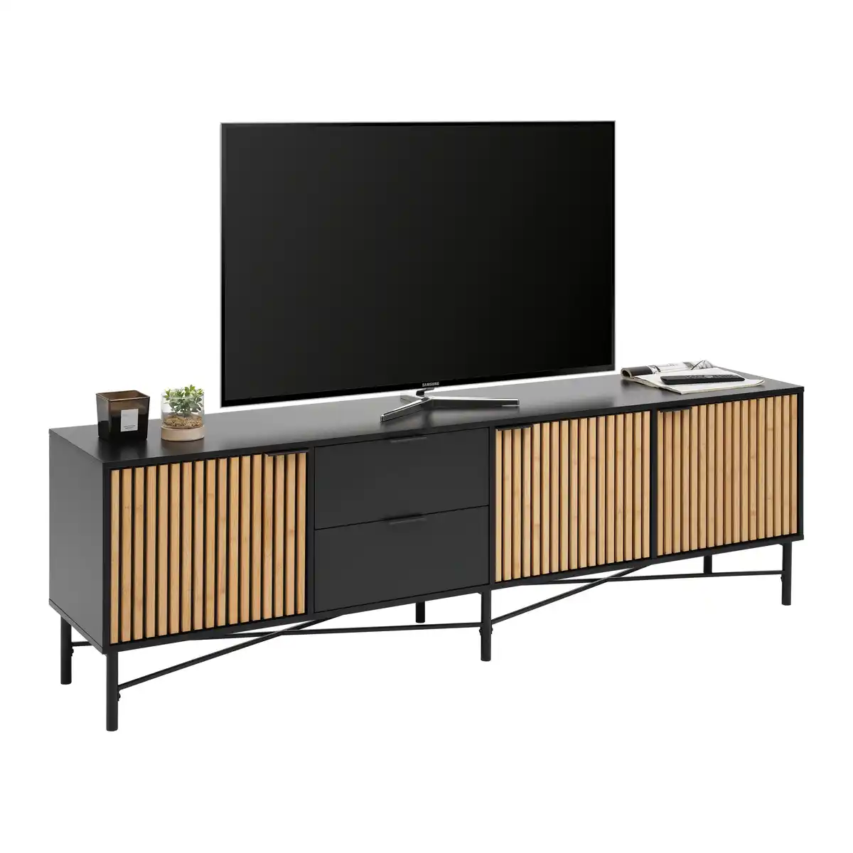 Bild 1 von Lowboard Madrid Schwarz/Naturfarben massiv, Schwarz, Eichefarben