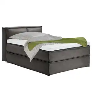 home24 Boxspringbett, Anthrazit, Textil, H3, 7-Zonen, Höhe ca. 24 cm, 140x200 cm, gepolstertes Kopfteil, Topper durchgehend, Partnermatratze mit durchgehendem Bezug, Schlafzimmer, Betten, Boxspringb