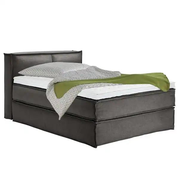 Bild 1 von home24 Boxspringbett, Anthrazit, Textil, H3, 7-Zonen, Höhe ca. 24 cm, 140x200 cm, gepolstertes Kopfteil, Topper durchgehend, Partnermatratze mit durchgehendem Bezug, Schlafzimmer, Betten, Boxspringb