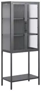 Vitrine Cube Schwarz Metall Riffelglas, Schwarz