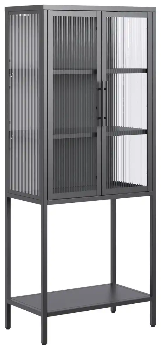 Bild 1 von Vitrine Cube Schwarz Metall Riffelglas, Schwarz