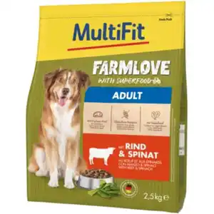 MultiFit Farmlove Trockenfutter Hund Adult, Rind und Spinat 2,5 kg