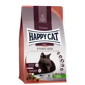 HAPPY CAT Sterilised Trockenfutter Katze Adult, Atlantik-Lachs 1,3 kg