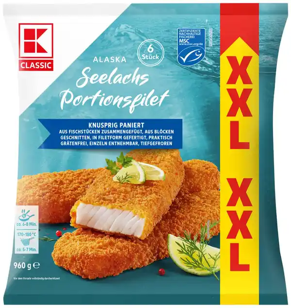 Bild 1 von K-CLASSIC Seelachs-Portionsfilet XXL, 6 St. = 960-g-Großpackg.