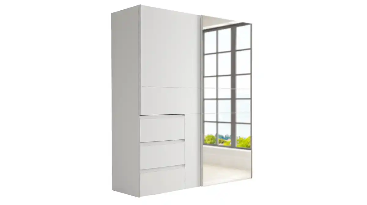 Bild 1 von Schwebetürenschrank weiß mit Spiegel 170 cm 2-türig - WINN