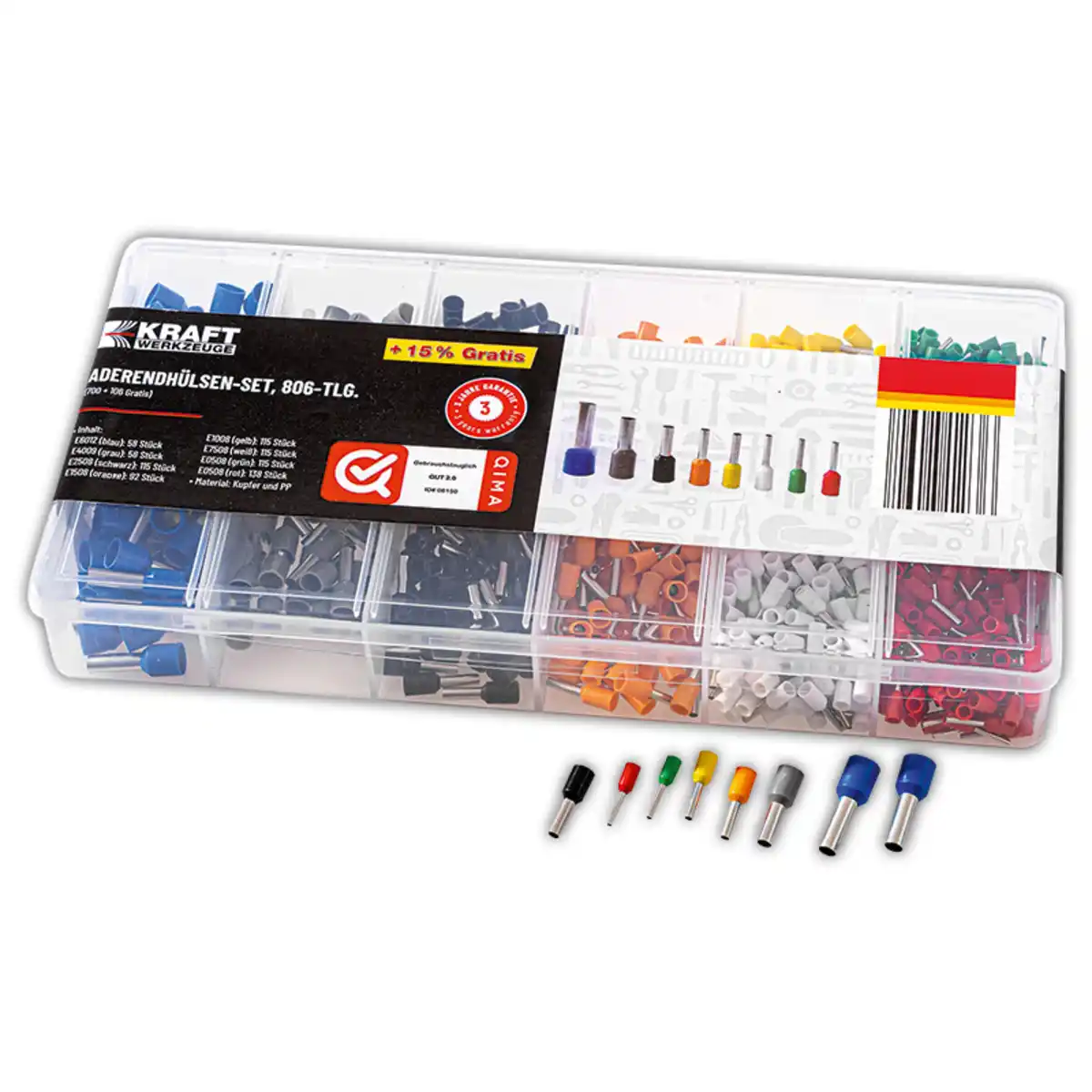 Bild 1 von Kraft Werkzeuge Aderendhülsen-Set 806tlg.