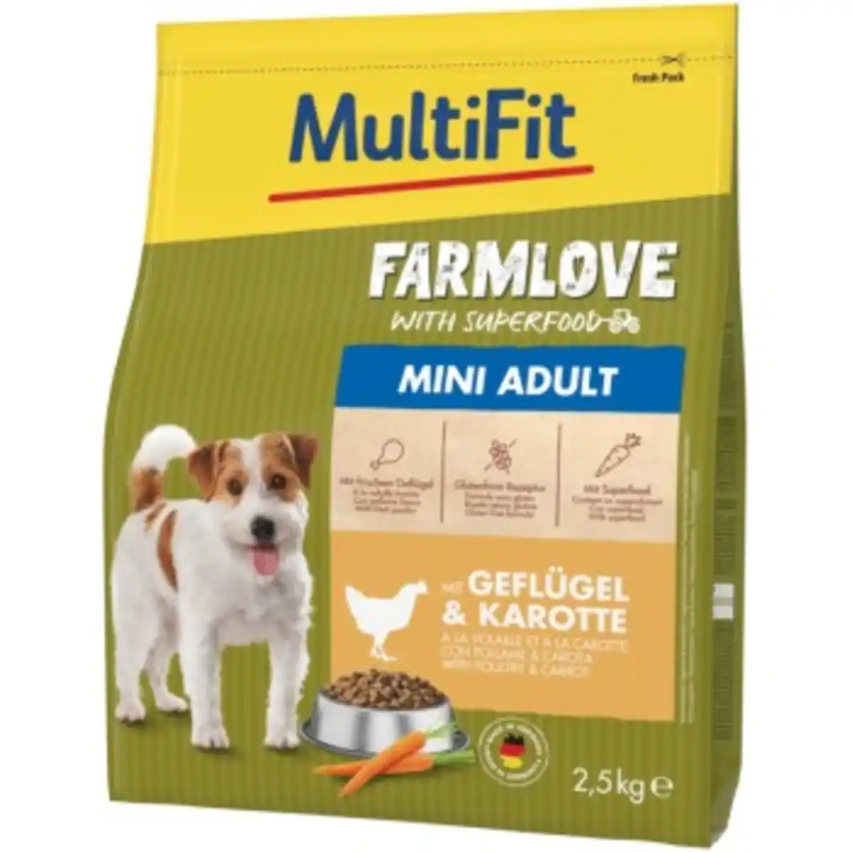 Bild 1 von MultiFit Farmlove Trockenfutter Hund Adult, Mini, mit Geflügel & Karotte 2,5 kg