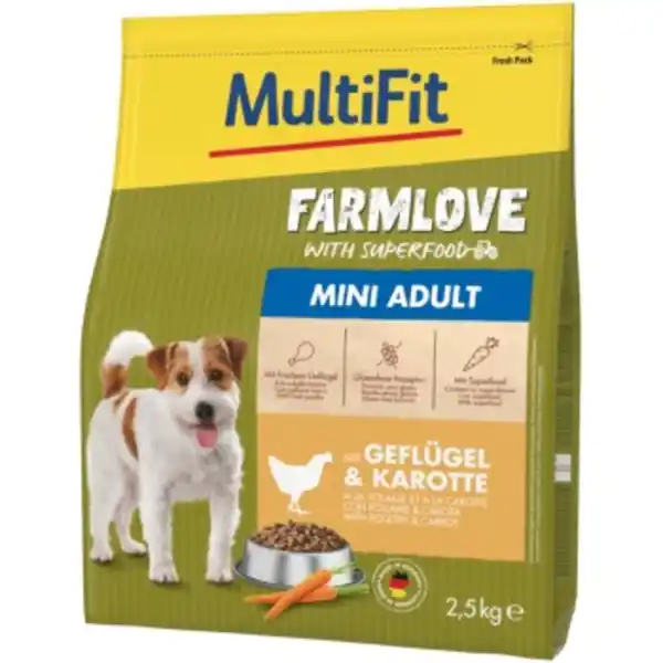 Bild 1 von MultiFit Farmlove Trockenfutter Hund Adult, Mini, mit Geflügel & Karotte 2,5 kg 