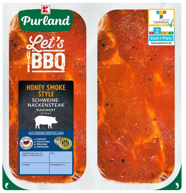 Bild 1 von K-PURLAND Schweinenackensteak Honey Smoke Style, 750-g-Packg.